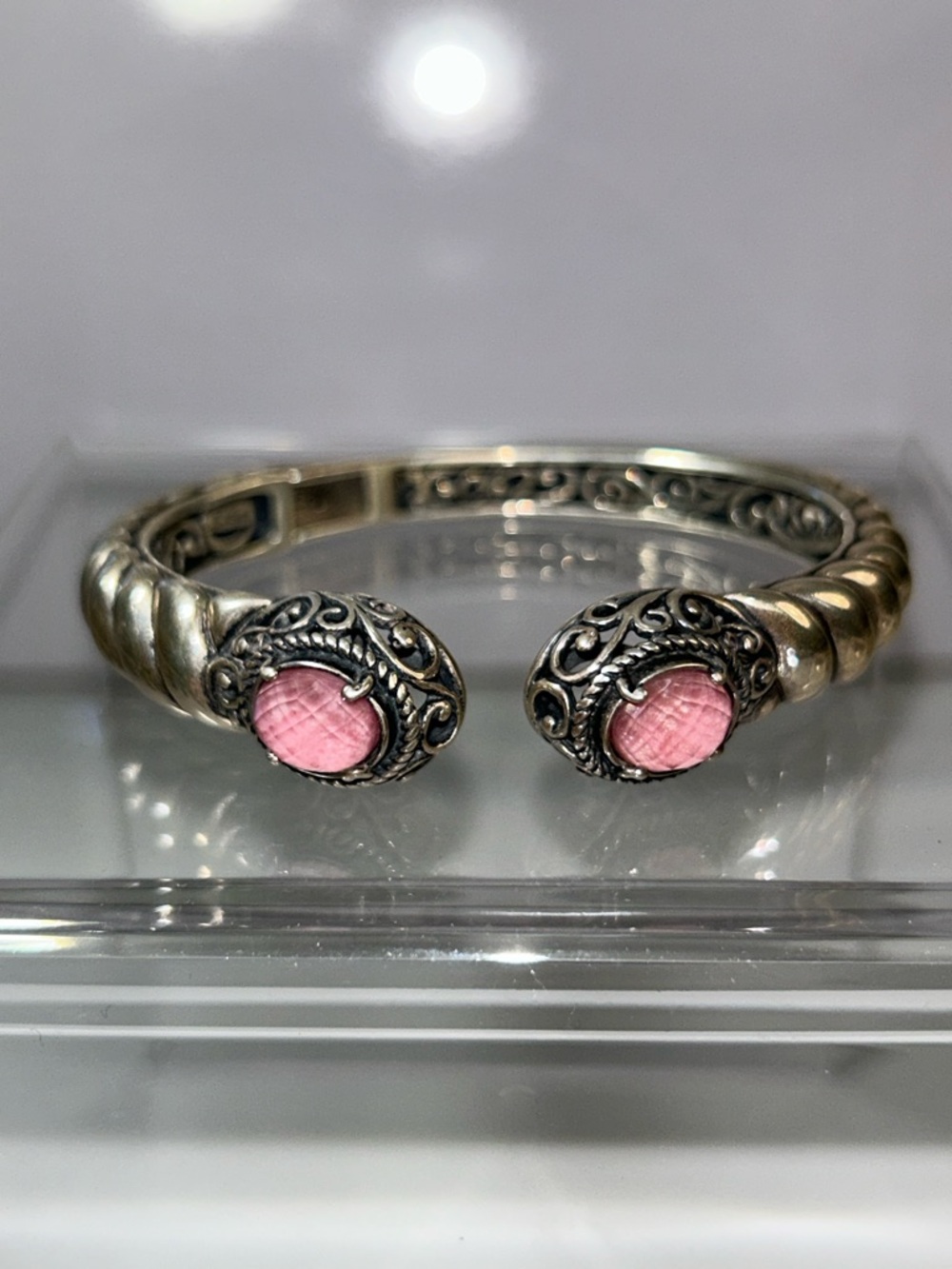 NWOT Carolyn Pollack Sterling Silver Genuine Rose Quartz Doublet Cuff Bracelet - Picture 2 of 10